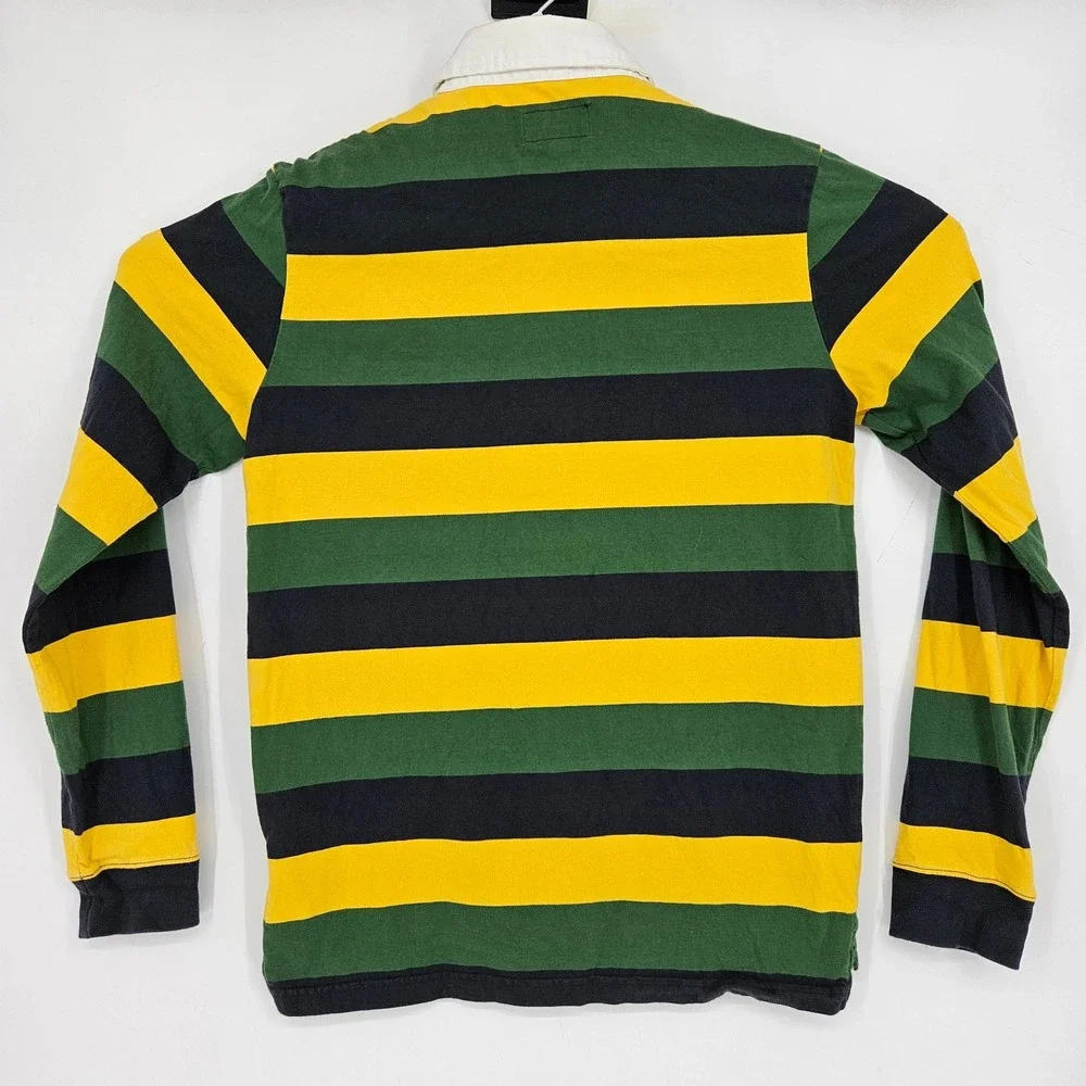 True Religion Rugby Polo Shirt Mens Small Striped Long Sleeve Horseshoe Logo
